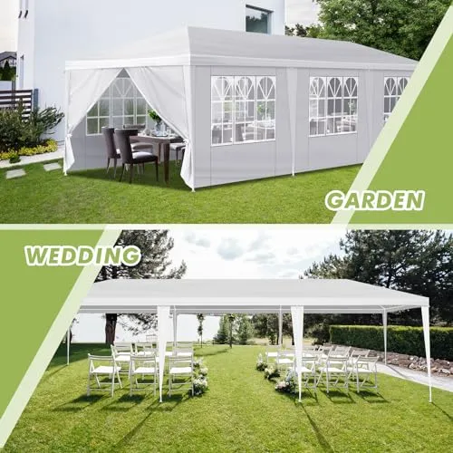 10x30ft Outdoor Tents Party Wedding Canopy Tent, White Canopy Tent Large Canopy Tents for Parties, Outdoor Patio Garden Gazebo Canopy Tents with 8 Removable Sidewalls for Backyard Events