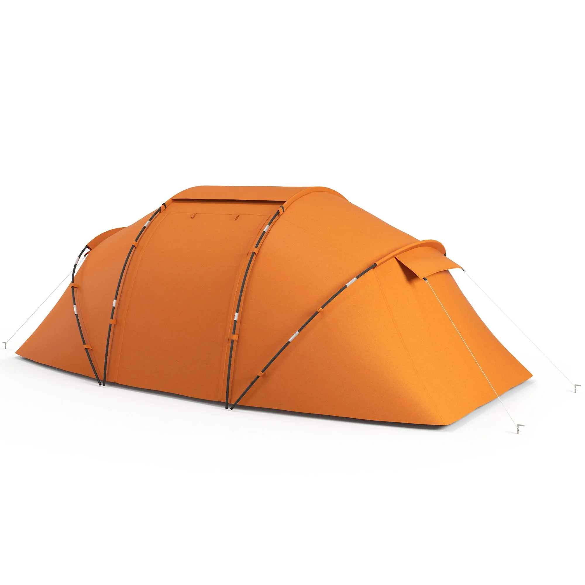 4-6 Man Camping Tent w/ Two Bedroom, Hiking Sun Shelter, UV Protection Tunnel Tent, Orange