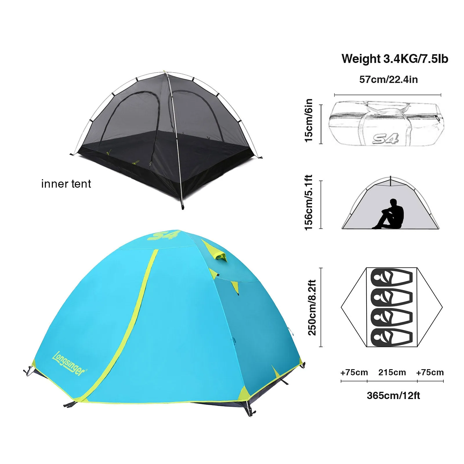 4 Person Family Travel Tent Anti Mosquito Camping Tent Sun Shelters Aluminum Pole Double Layer