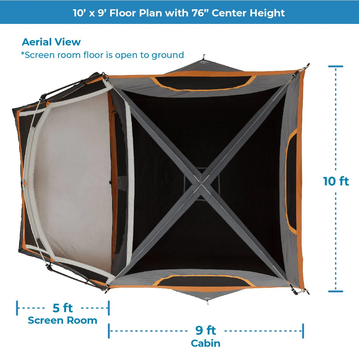 6 Person Straight Wall Cabin Tent with Screen Room 10' x 9'