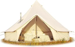 Canvas Bell Tent, Luxury Yurt Tent for Family Glamping, Waterproof and Breathable Cotton,4 Season Tent with Zipped Removable Floor (Fire Water Repellent, 13.1Ft(4M))