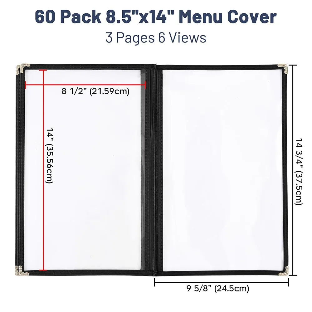 Clear Menu Covers 60ct/pk 8.5x14 3-Page 6-View