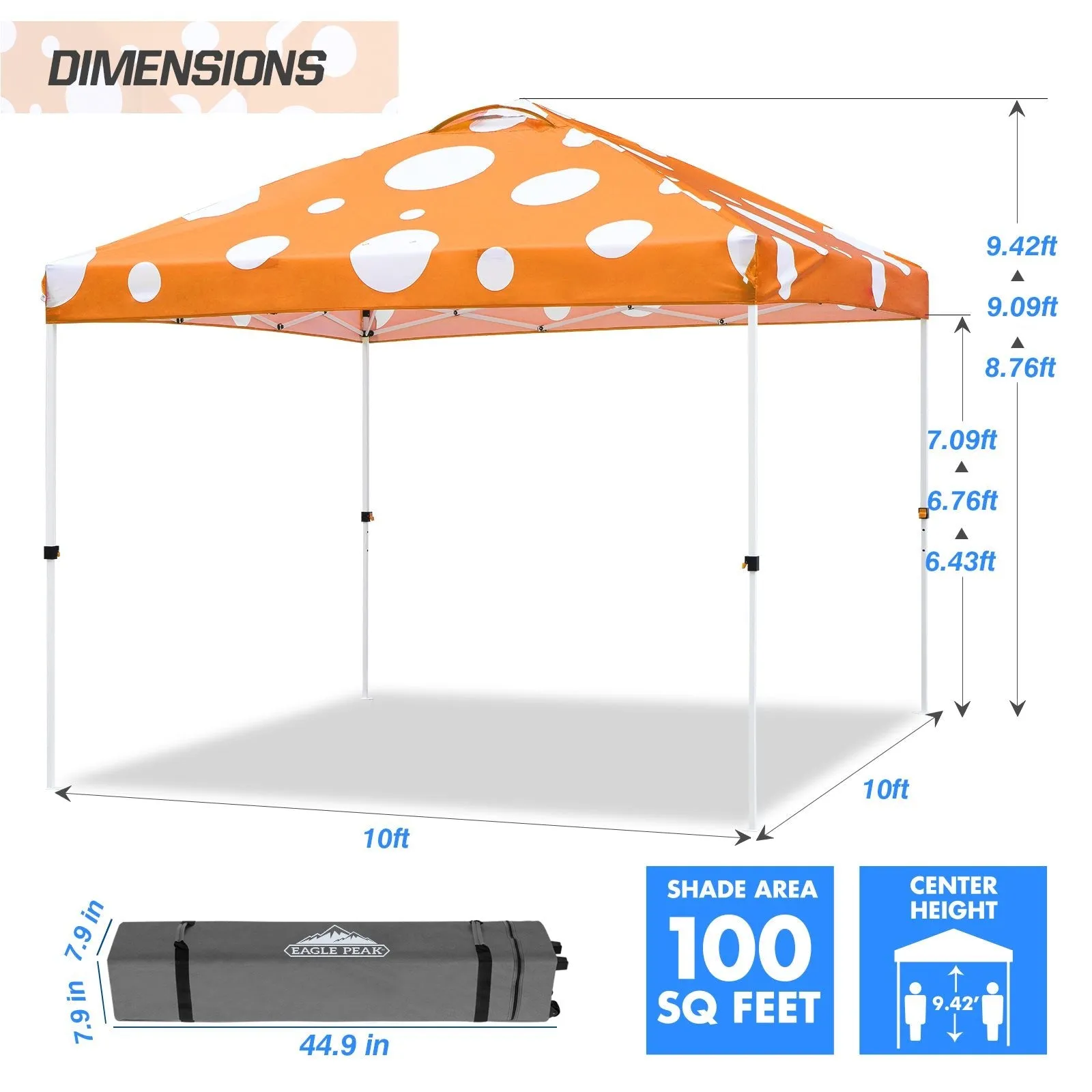 Eagle Peak SHADE GRAPHiX Easy Setup 10x10 Pop Up Canopy Tent (Orange Mushroom Top)