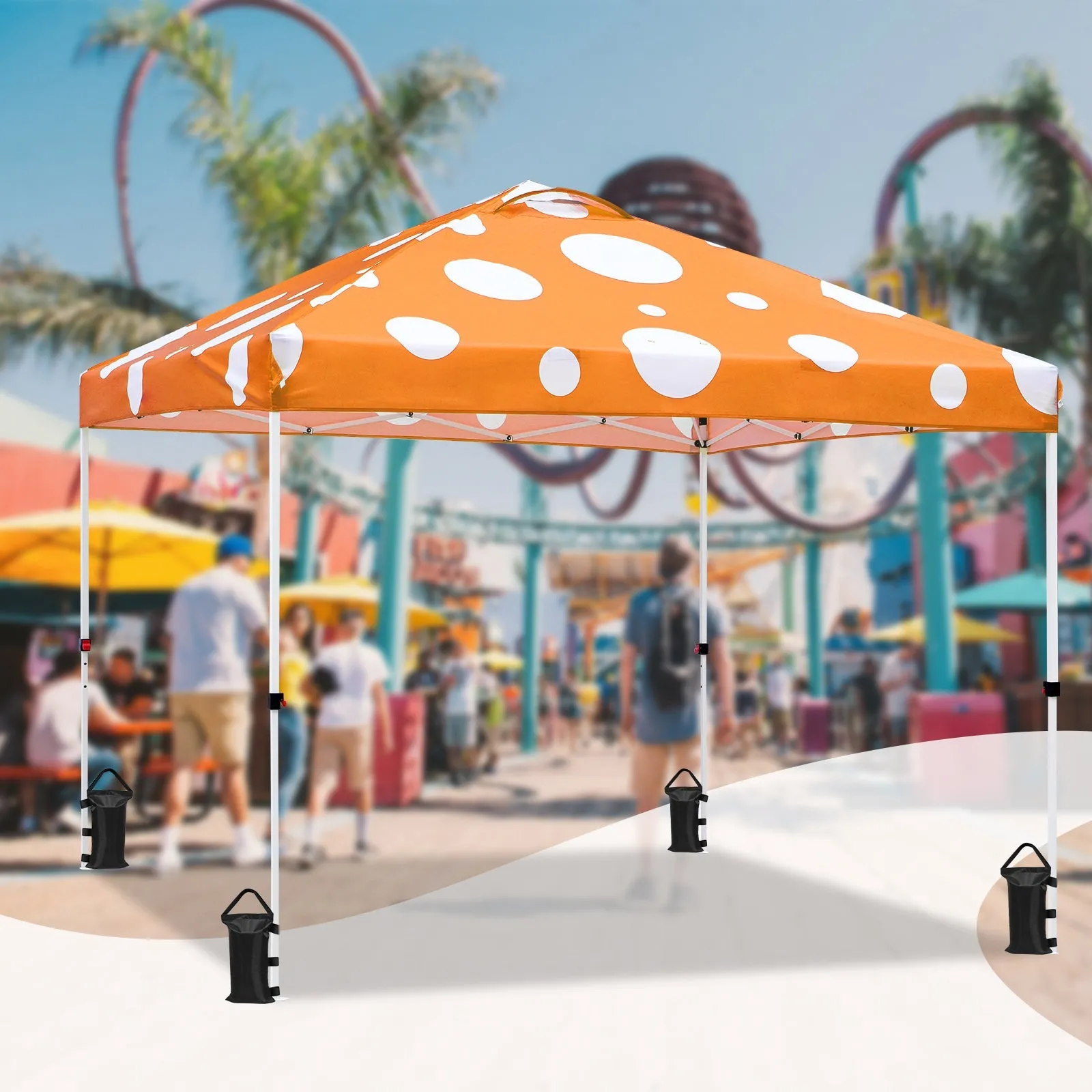 Eagle Peak SHADE GRAPHiX Easy Setup 10x10 Pop Up Canopy Tent (Orange Mushroom Top)