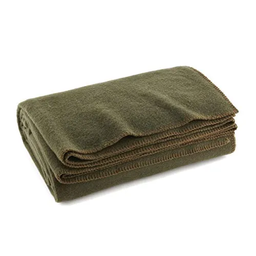 Ever Ready First Aid Warm Fire Retardant Blanket, 66" x 90" (80% Wool) - US Military Style - Olive Drab Green