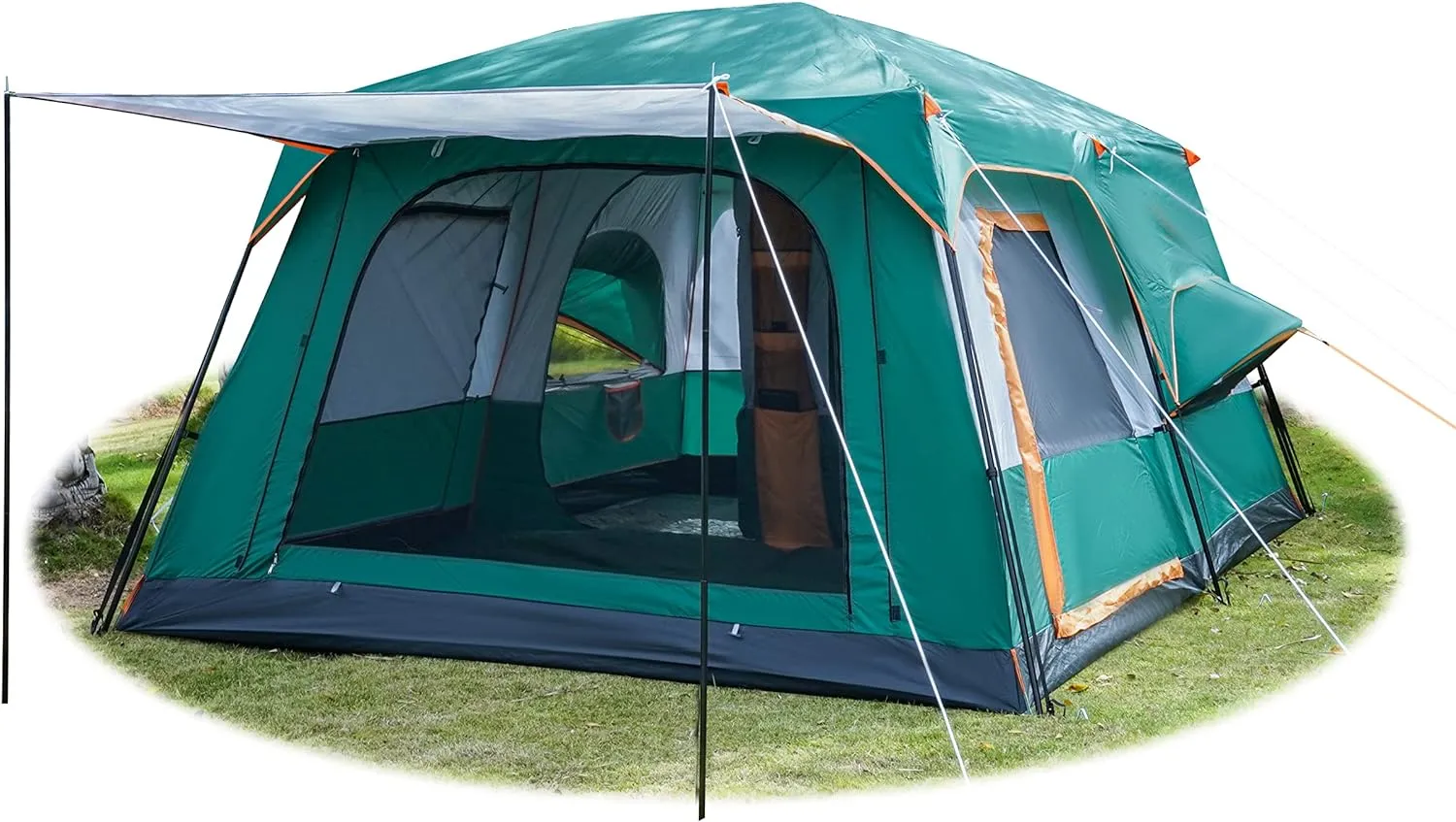 Extra Large Tent 10-12 Person Family Cabin Tents, 2 Rooms, Straight Wall, 3 Doors and 3 Windows with Mesh, Waterproof, Double Layer, Big Tent for Outdoors