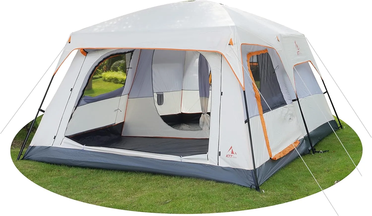 Extra Large Tent 10-12 Person Family Cabin Tents, 2 Rooms, Straight Wall, 3 Doors and 3 Windows with Mesh, Waterproof, Double Layer, Big Tent for Outdoors