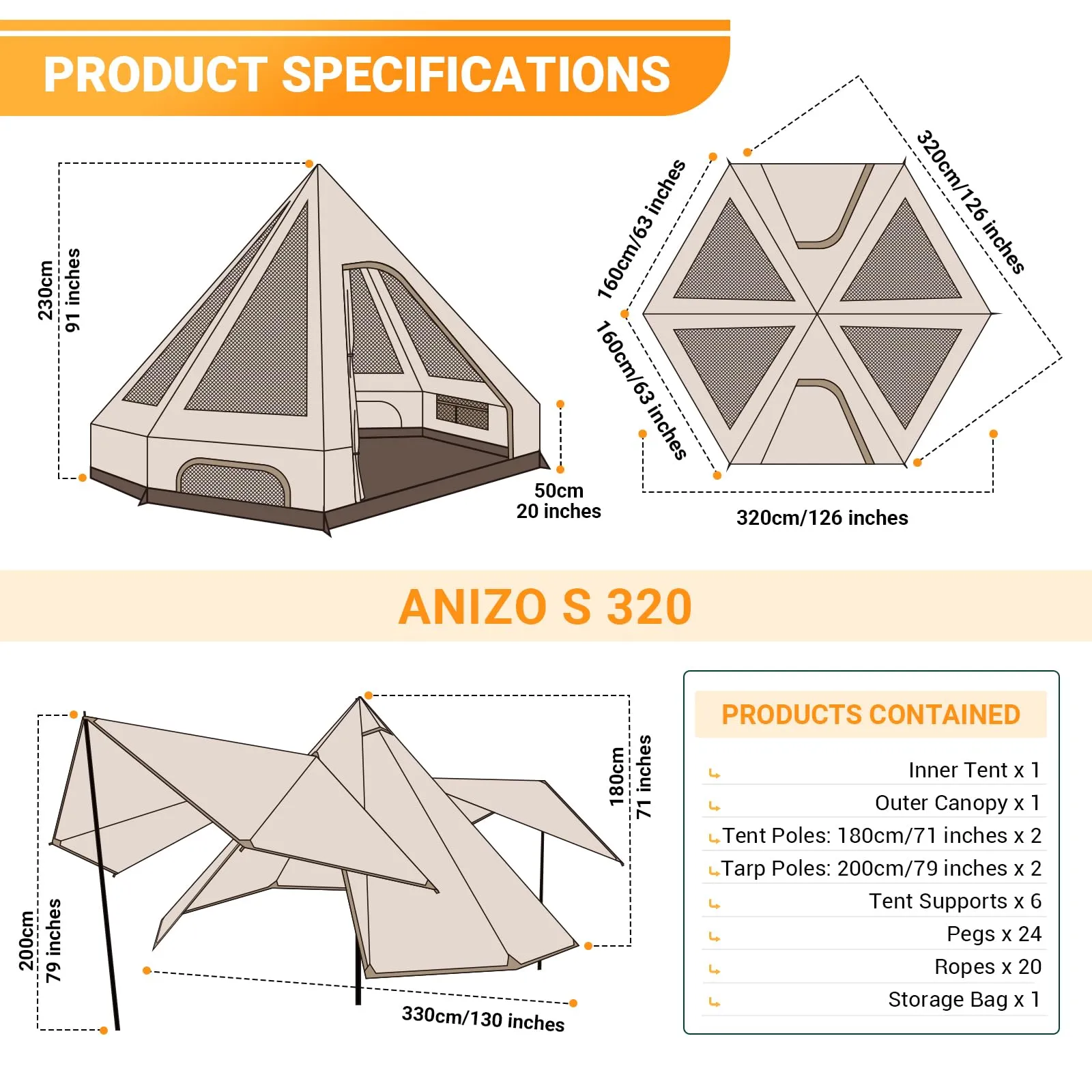 KingCamp ANIZO S 320 Double Layered Teepee Tent