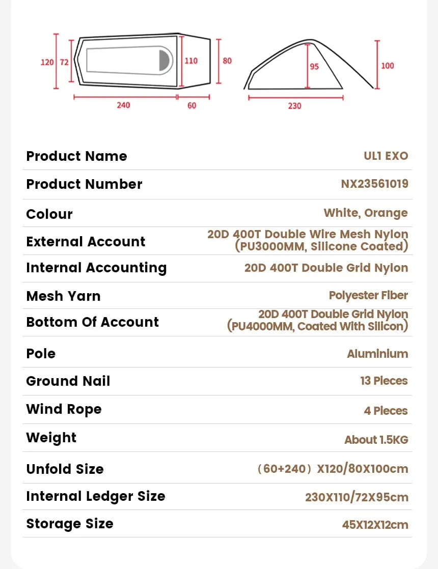 MOBI GARDEN Light Knight Ultralight Hiking Tent (Exoskeleton Version)