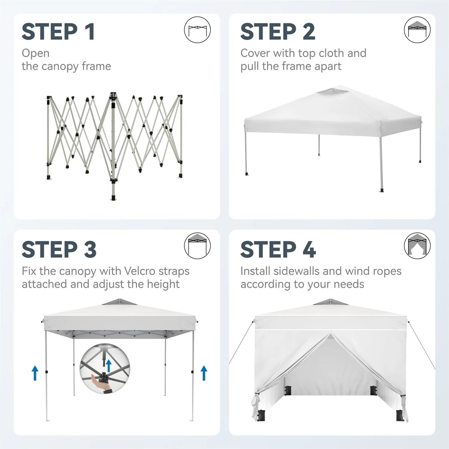 Phi Villa 10’ x 10’ Pop Up Canopy Tent with Sidewall 4 in 1 Outdoor Patio Gazebo for S