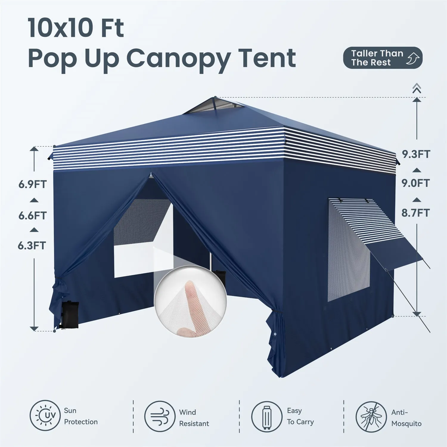 Phi Villa 10’ x 10’ Pop Up Canopy Tent with Sidewall 4 in 1 Outdoor Patio Gazebo for S