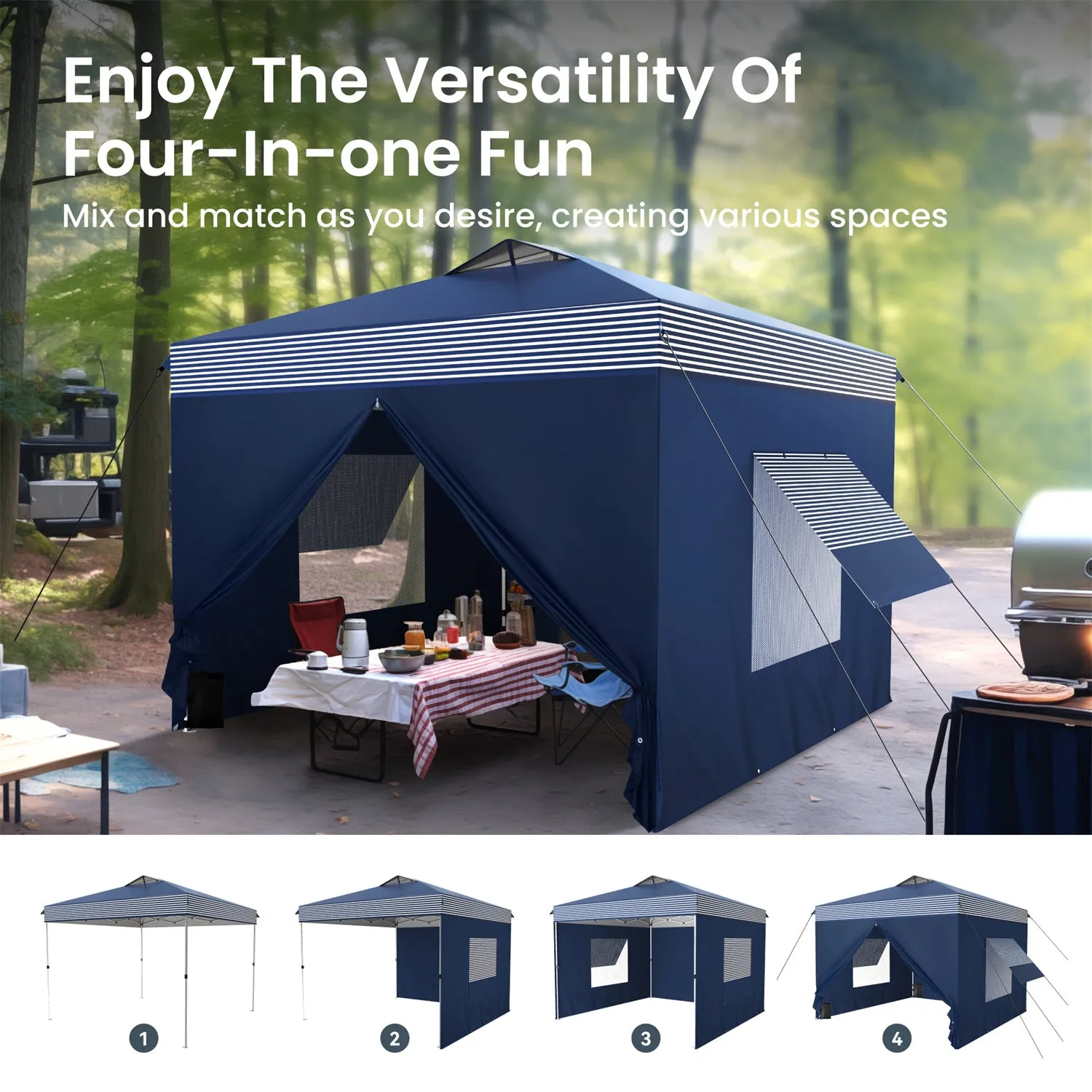 Phi Villa 10’ x 10’ Pop Up Canopy Tent with Sidewall 4 in 1 Outdoor Patio Gazebo for S