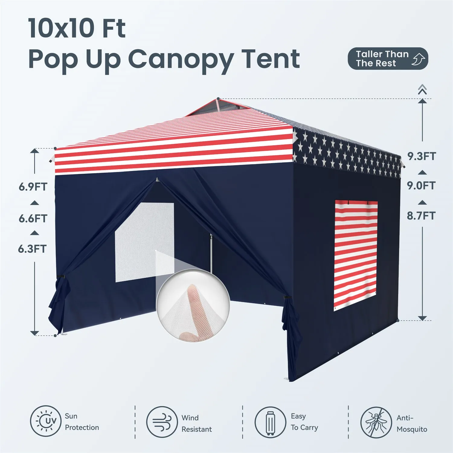 Phi Villa 10’ x 10’ Pop Up Canopy Tent with Sidewall 4 in 1 Outdoor Patio Gazebo for S