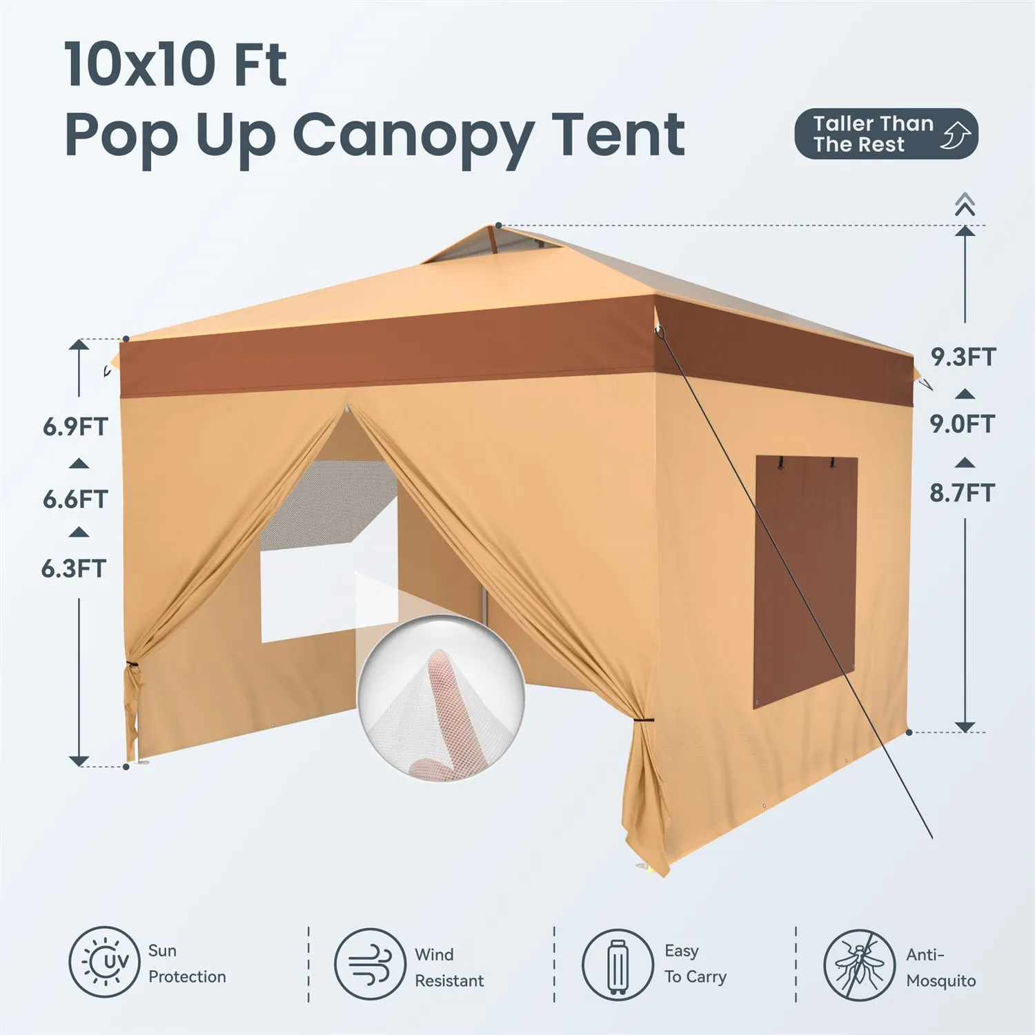 Phi Villa 10’ x 10’ Pop Up Canopy Tent with Sidewall 4 in 1 Outdoor Patio Gazebo for S