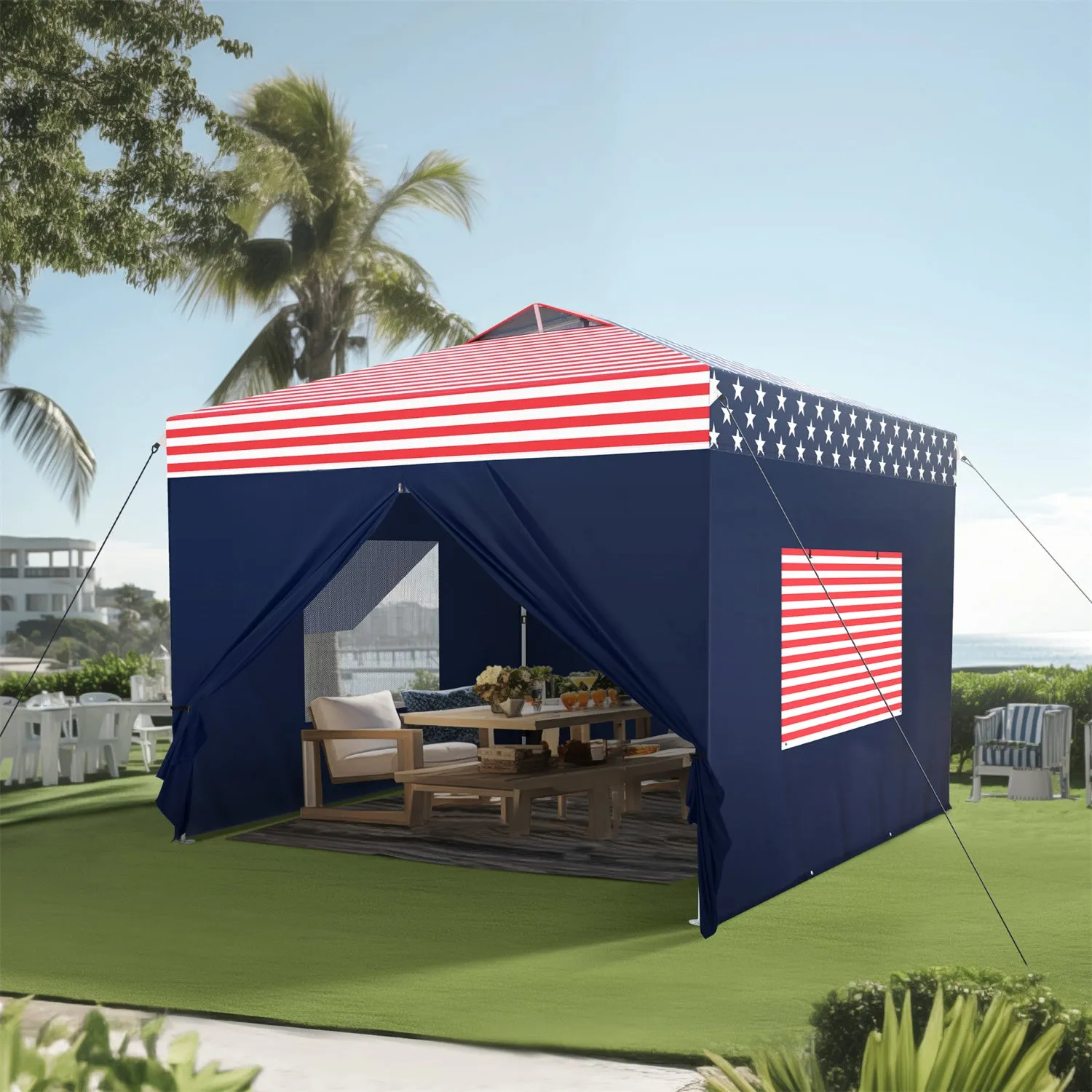 Phi Villa 10’ x 10’ Pop Up Canopy Tent with Sidewall 4 in 1 Outdoor Patio Gazebo for S