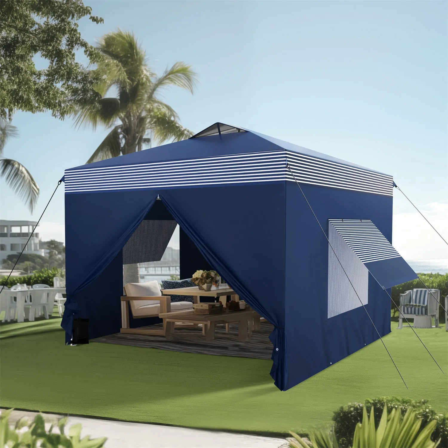 Phi Villa 10’ x 10’ Pop Up Canopy Tent with Sidewall 4 in 1 Outdoor Patio Gazebo for S