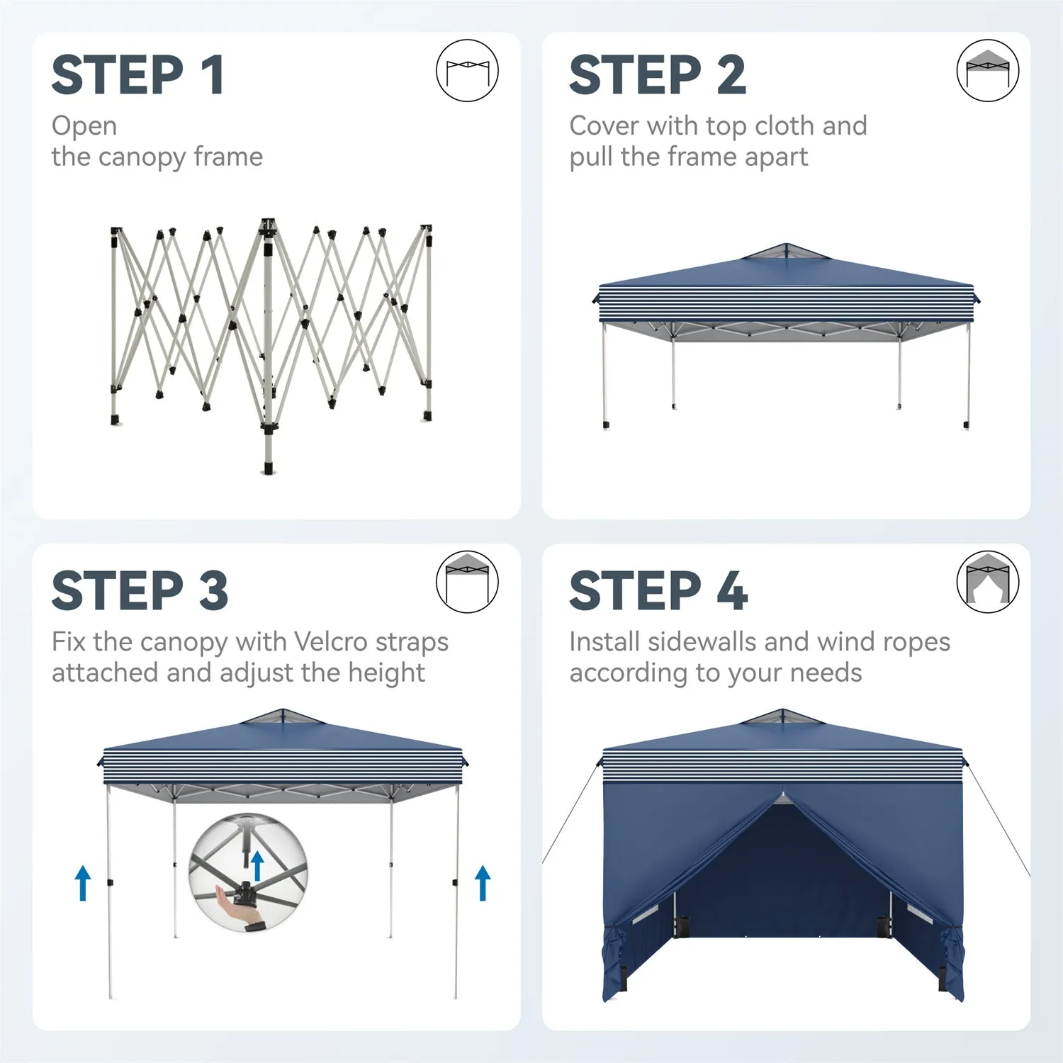 Phi Villa 10’ x 10’ Pop Up Canopy Tent with Sidewall 4 in 1 Outdoor Patio Gazebo for S