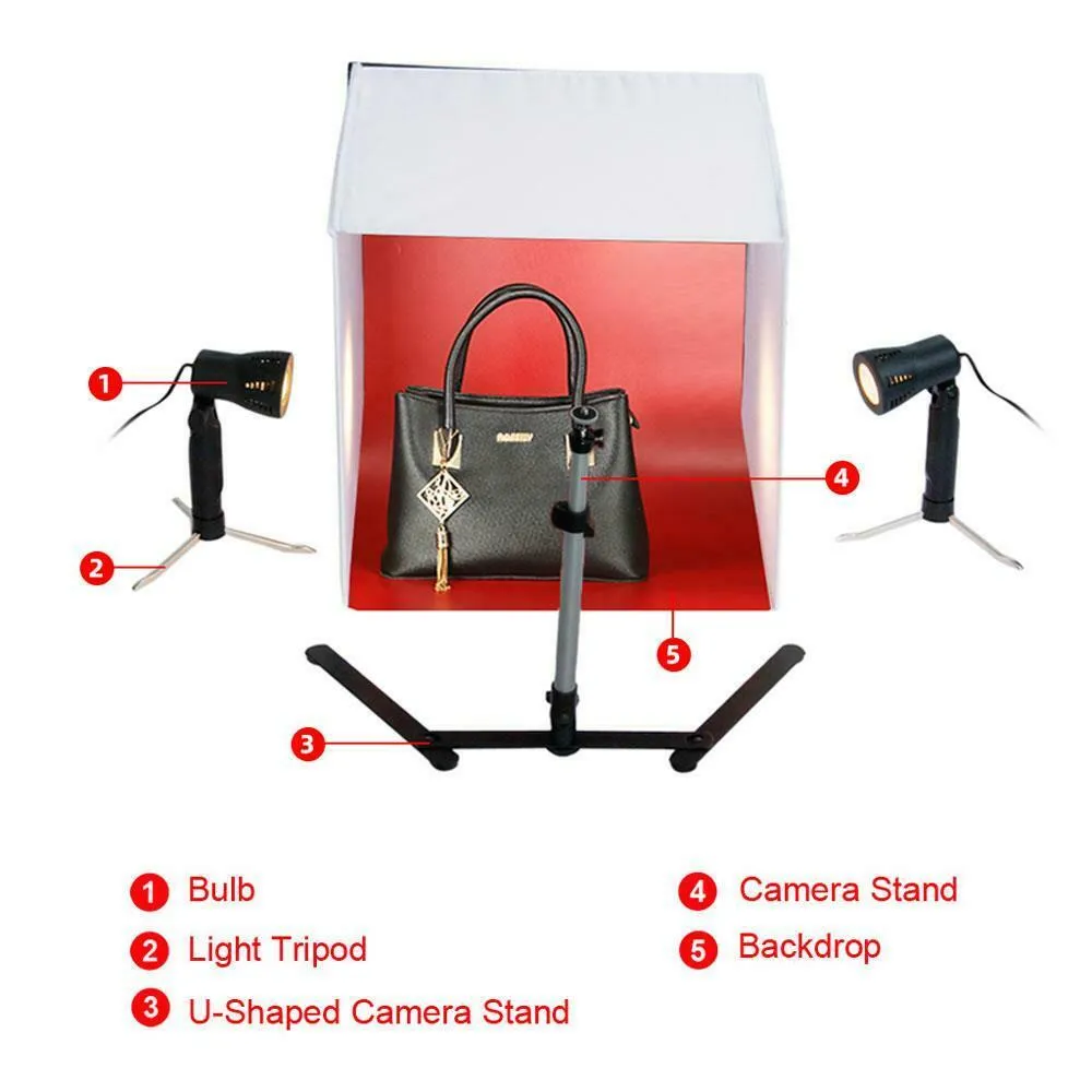 SMAXPRO™ Mini 24" Halogen Photo Studio Box Cube: Foldable Light Room Tent Kit w/ 5 Backdrops