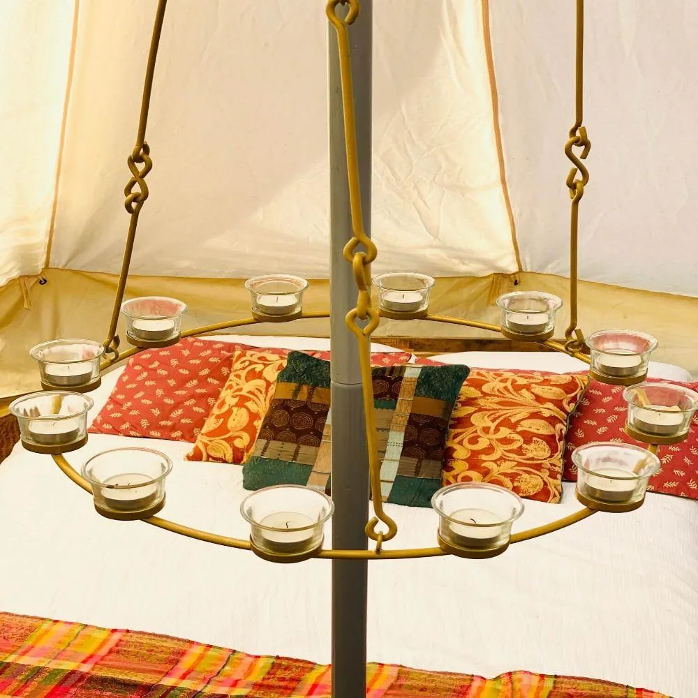 Tea Light Candle Chandelier Double Tier - Gold