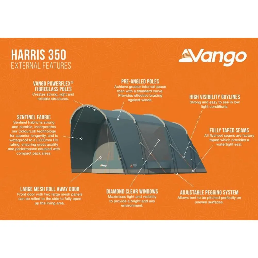 Vango Harris 350 Tent - 3 Person Family Poled Tent