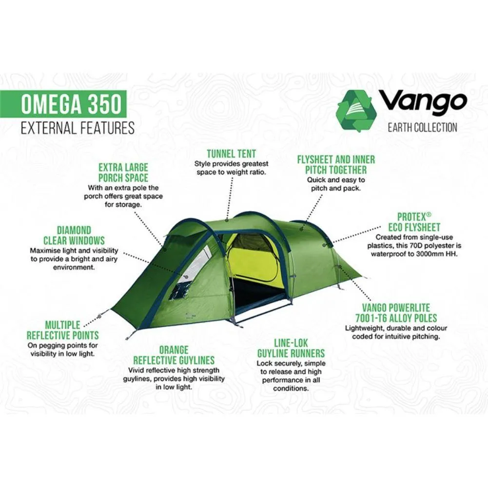 Enhanced Vango Omega 350 Eco Friendly 3-Person Tunnel Tent (2024 Model)