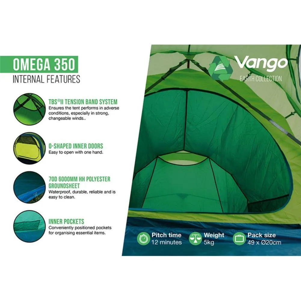 Enhanced Vango Omega 350 Eco Friendly 3-Person Tunnel Tent (2024 Model)